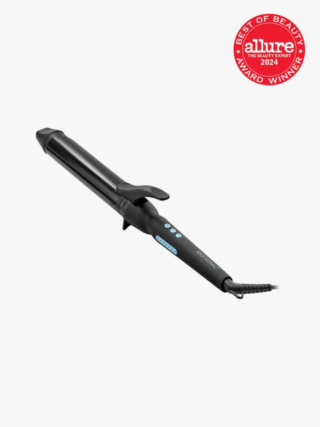 branded black corded curling iron on light gray background with red and white 2024 allure best of beauty seal